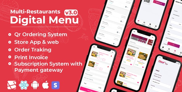 Chef - Multi-restaurant Saas - Contact less Digital Menu Admin Panel with - React Native App 4.2